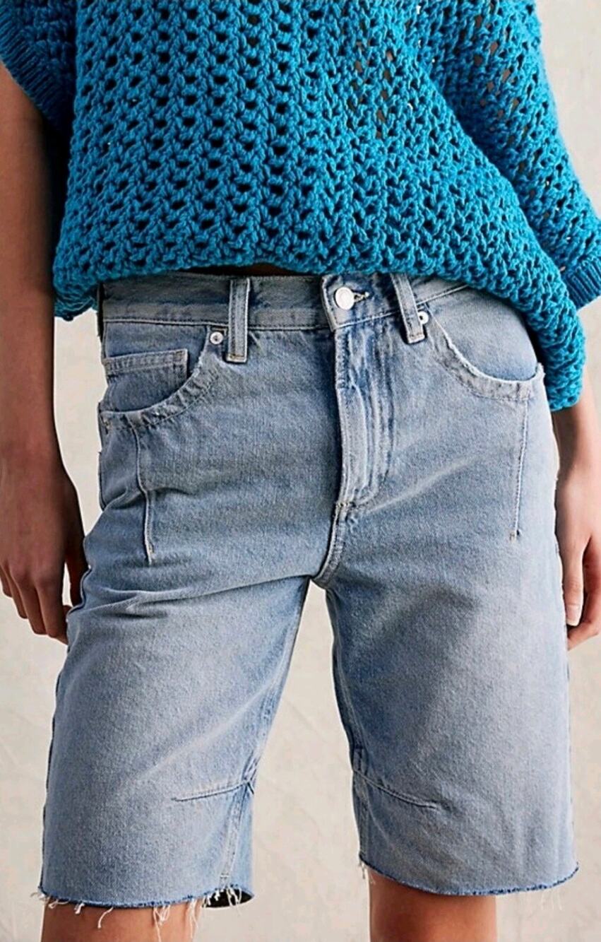 Free People We The Free Ghost Town Long Denim Shorts NWOT 25